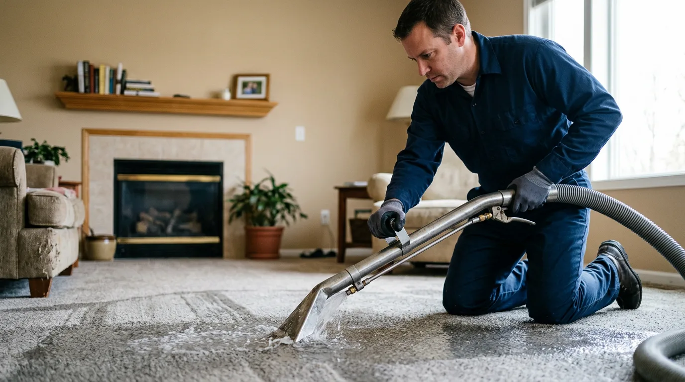 Water damage restoration technician working near Roanoke, TX